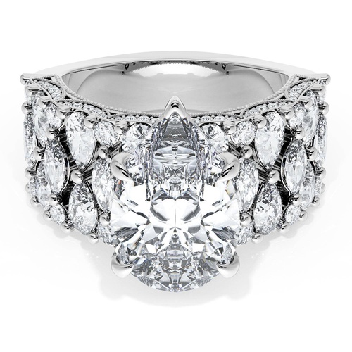 Pear Solitaire Engagement Ring w/ North South Marquise & Pear Band