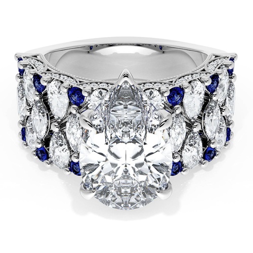 Pear Solitaire Engagement Ring w/ North South Marquise & Pear Band