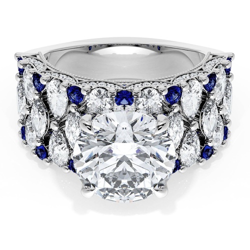 Round Solitaire Engagement Ring w/ North South Marquise & Pear Band