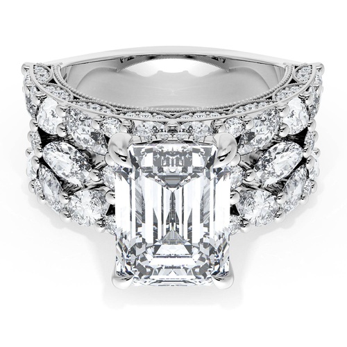 Emerald Solitaire Engagement Ring w/ Marquise & Pear Band