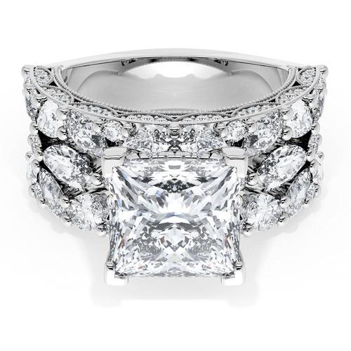 Princess Solitaire Engagement Ring w/ Marquise & Pear Band