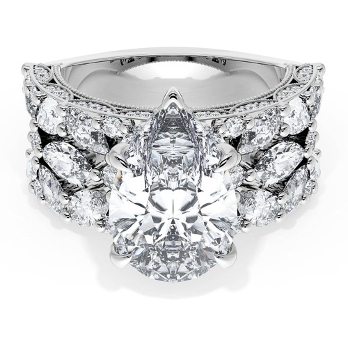 Pear Solitaire Engagement Ring w/ Marquise & Pear Band