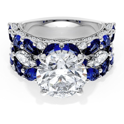 Round Solitaire Engagement Ring w/ Marquise & Pear Band