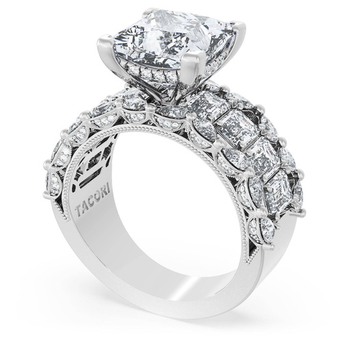 Princess Solitaire Engagement Ring w/ Emerald & Pear Band Princess Solitaire Engagement Ring w/ Emerald & Pear Band