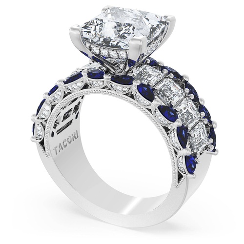 Princess Solitaire Engagement Ring w/ Emerald & Pear Band Princess Solitaire Engagement Ring w/ Emerald & Pear Band