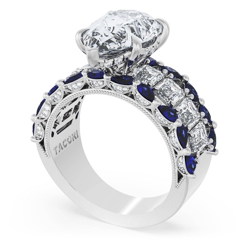 Pear Solitaire Engagement Ring w/ Emerald & Pear Band