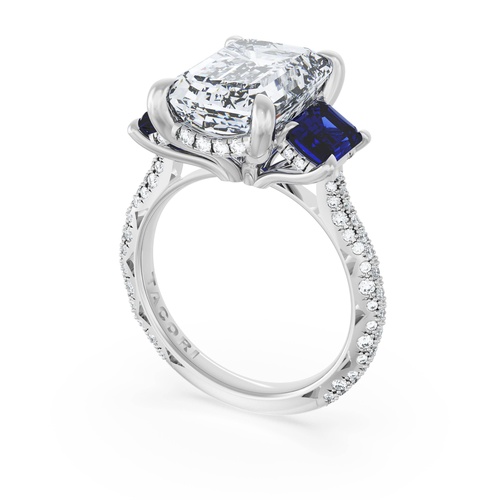 Emerald 3-Stone Engagement Ring in Blue Sapphire Emerald 3-Stone Engagement Ring in Blue Sapphire