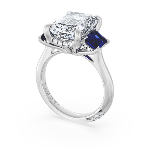 Emerald 3-Stone Engagement Ring in Blue Sapphire Emerald 3-Stone Engagement Ring in Blue Sapphire
