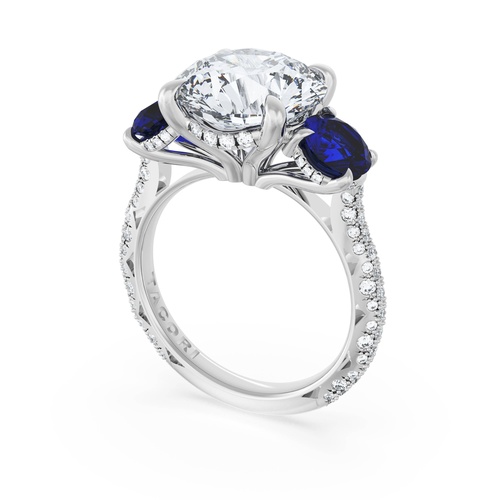 Round 3-Stone Engagement Ring in Blue Sapphire Round 3-Stone Engagement Ring in Blue Sapphire