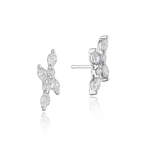 Marquise and Round Diamond Stud Earrings in 18kt White Gold