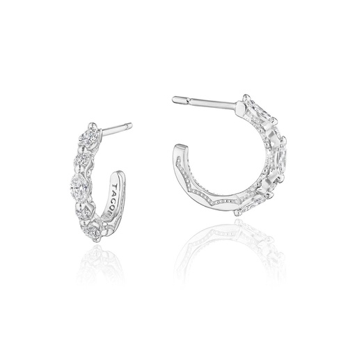 Marquise and Round Diamond Hoop Earrings in 18kt White Gold