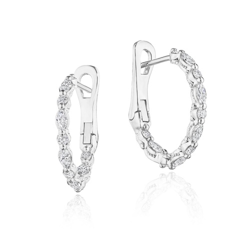 Marquise and Round Small Diamond Hoop Earrings in 18kt White Gold