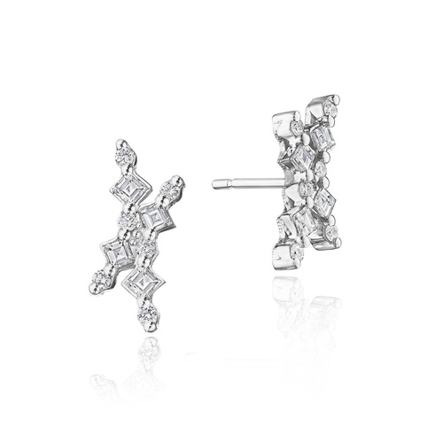 Carré and Round Diamond Stud Earrings in 18kt White Gold