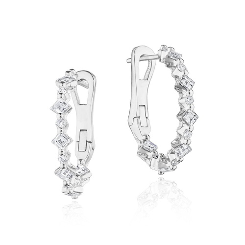 Carré and Round Small Diamond Hoop Earrings in 18kt White Gold