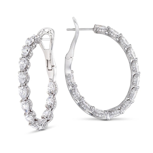 Pear Cut Oval Diamond Hoop Earrings
