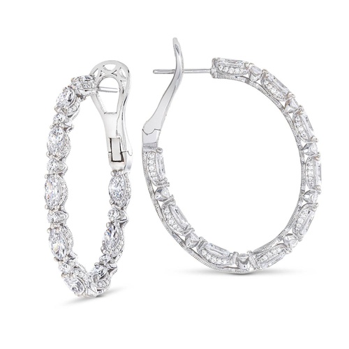 Marquise and Round Cut Oval Diamond Hoop Earrings