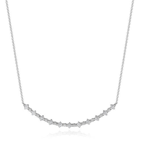 Carré and Round Diamond Necklace in 18kt White Gold