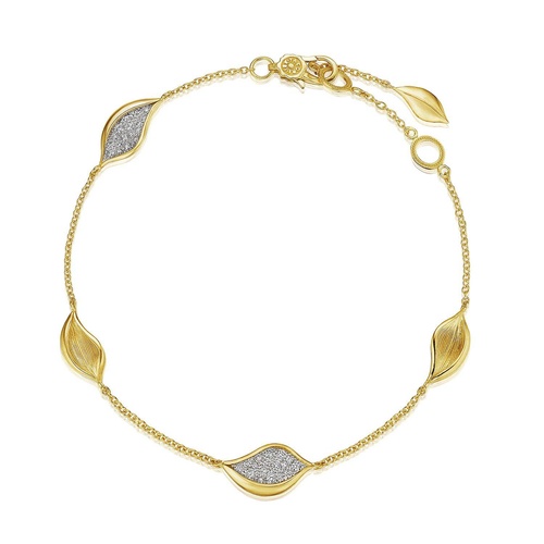 Petal Diamond Pavé Station Bracelet in 18kt Yellow Gold
