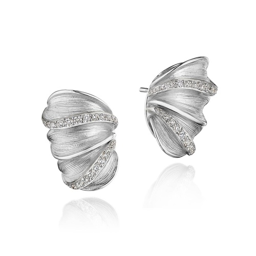 Multi Petal Diamond Huggie Earrings in 18kt White Gold