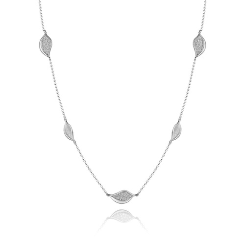 Petal Diamond Pavé Station 18 Necklace in 18kt White Gold