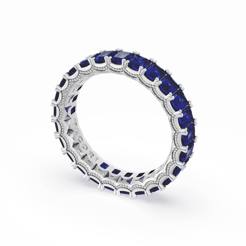 Emerald Cut Blue Sapphire Eternity Band in 18kt White Gold