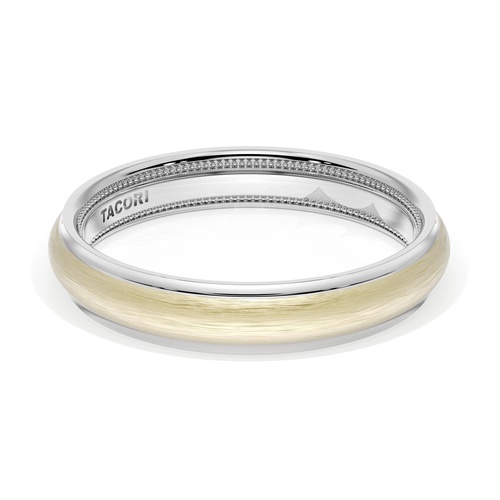 Rounded Brush Finish Wedding Band in 18kt White Gold & 18kt Yellow Gold