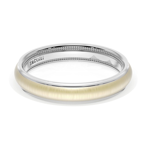 Rounded Satin Finish Wedding Band in 18kt White Gold & 18kt Yellow Gold