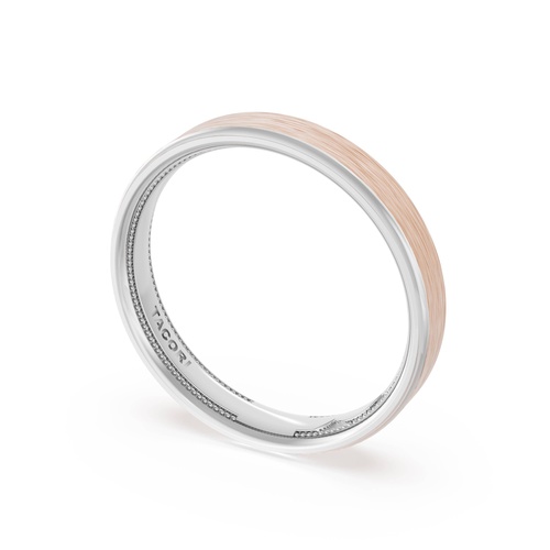 Flat Brush Finish Wedding Band in 18kt White Gold & 18kt Rose Gold
