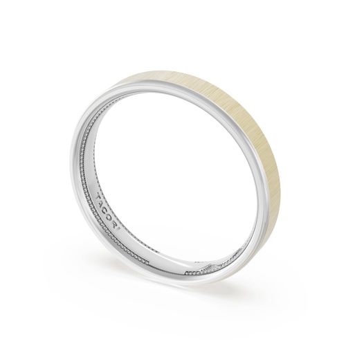 Flat Satin Finish Wedding Band in 18kt White Gold & 18kt Yellow Gold