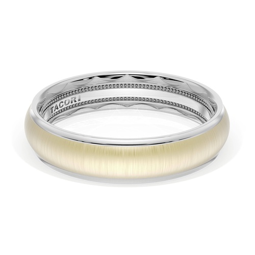 Rounded Satin Finish Wedding Band in 18kt White Gold & 18kt Yellow Gold