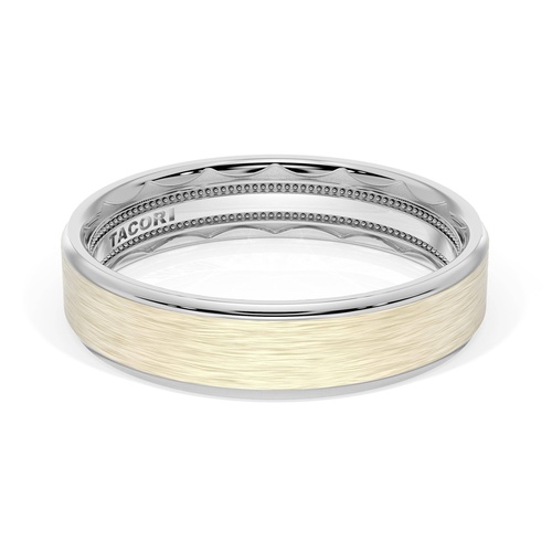 Flat Brush Finish Wedding Band in 18kt White Gold & 18kt Yellow Gold