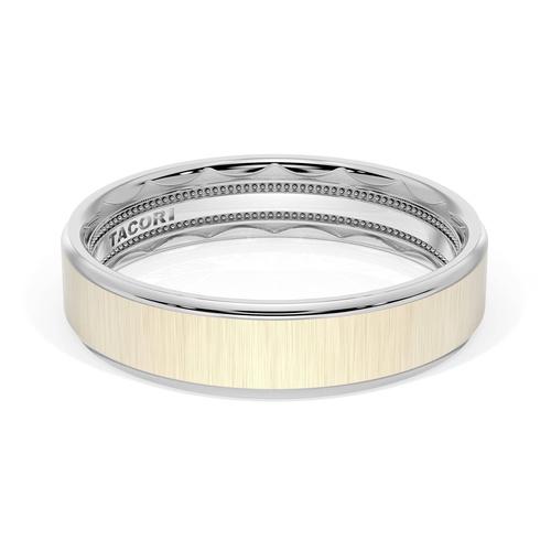 Flat Satin Finish Wedding Band in 18kt White Gold & 18kt Yellow Gold