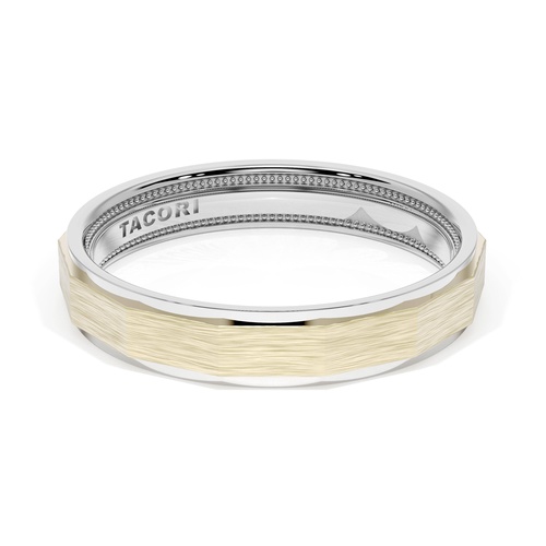 Brush Finish Faceted Wedding Band in 18kt White Gold & 18kt Yellow Gold