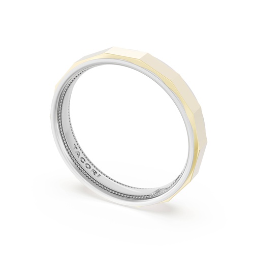 High Polish Finish Faceted Wedding Band in 18kt White Gold & 18kt Yellow Gold