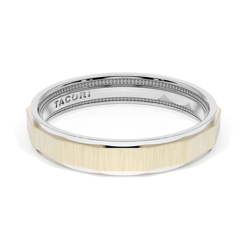 Satin Finish Faceted Wedding Band in 18kt White Gold & 18kt Yellow Gold