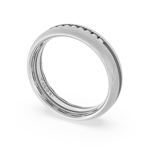 Rounded Brush Finish Diamond Wedding Band in 18kt White Gold