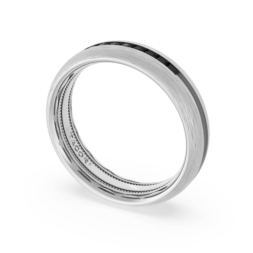 Rounded Brush Finish Black Diamond Wedding Band in 18kt White Gold
