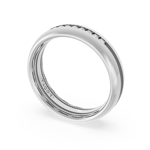 Rounded High Polish Finish Black Diamond Wedding Band in 18kt White Gold