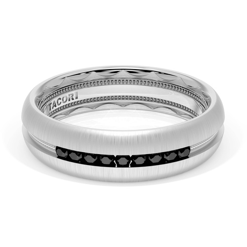 Rounded Satin Finish Black Diamond Wedding Band in 18kt White Gold
