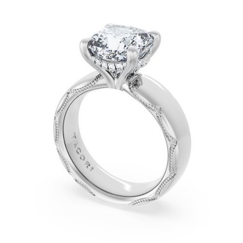 Cushion Solitaire Cigar Band Engagement Ring