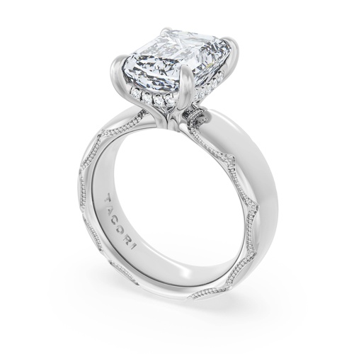 Emerald Solitaire Cigar Band Engagement Ring