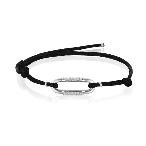 Link Bracelet with Diamonds on Black Cord