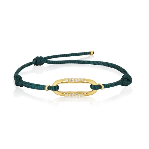 Link Bracelet with Diamonds on Emerald Cord