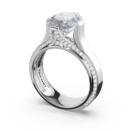 Oval Wide Band Solitaire Engagement Ring in Platinum
