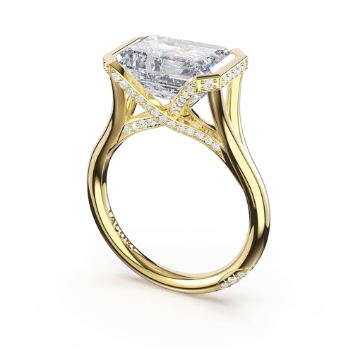 Emerald East-West Semi Bezel Solitaire Engagement Ring in 18kt Yellow Gold