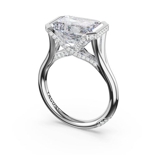 Emerald East-West Semi Bezel Solitaire Engagement Ring in Platinum