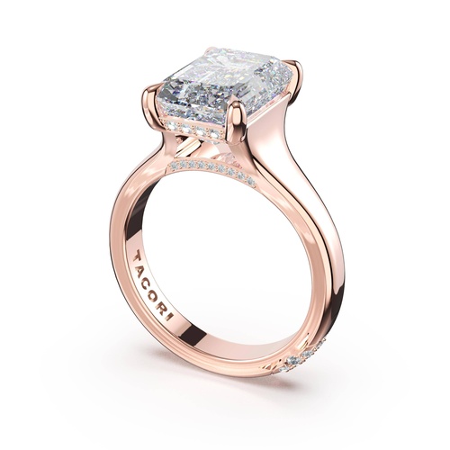 Emerald Wide Band Solitaire Engagement Ring in 18kt Rose Gold