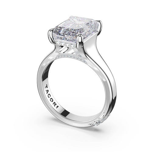 Emerald Wide Band Solitaire Engagement Ring in Platinum