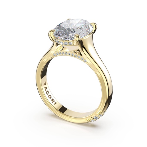 Oval Wide Band Solitaire Engagement Ring in 18kt Yellow Gold