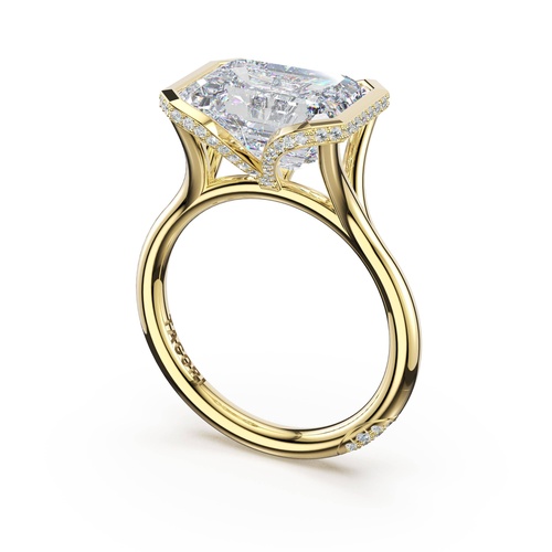 Emerald East-West Semi Bezel Solitaire Engagement Ring in 18kt Yellow Gold